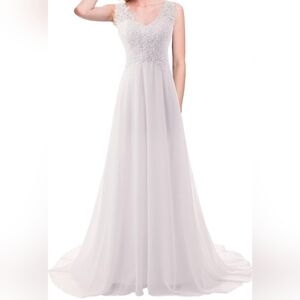 Elegant White Lace Appliqué Women's Wedding Dress Size 14